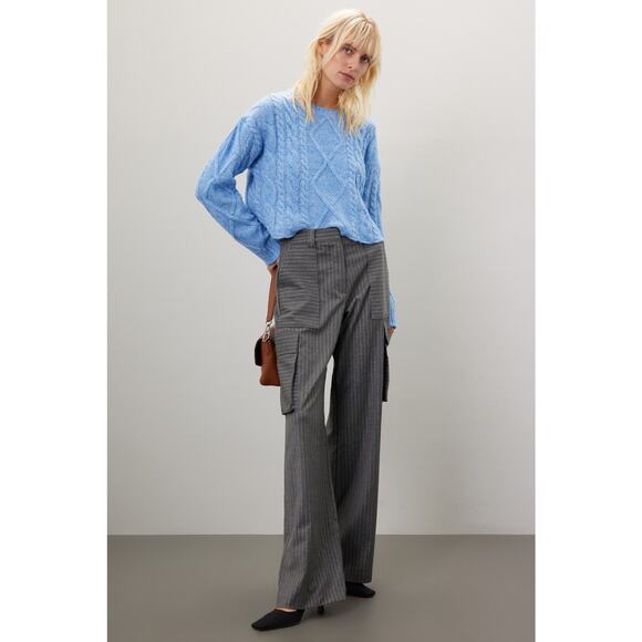 RACHEL PARCELL Baby Blue Cable Knit Long Sleeve Crewneck Sweater size Small - Picture 1 of 14